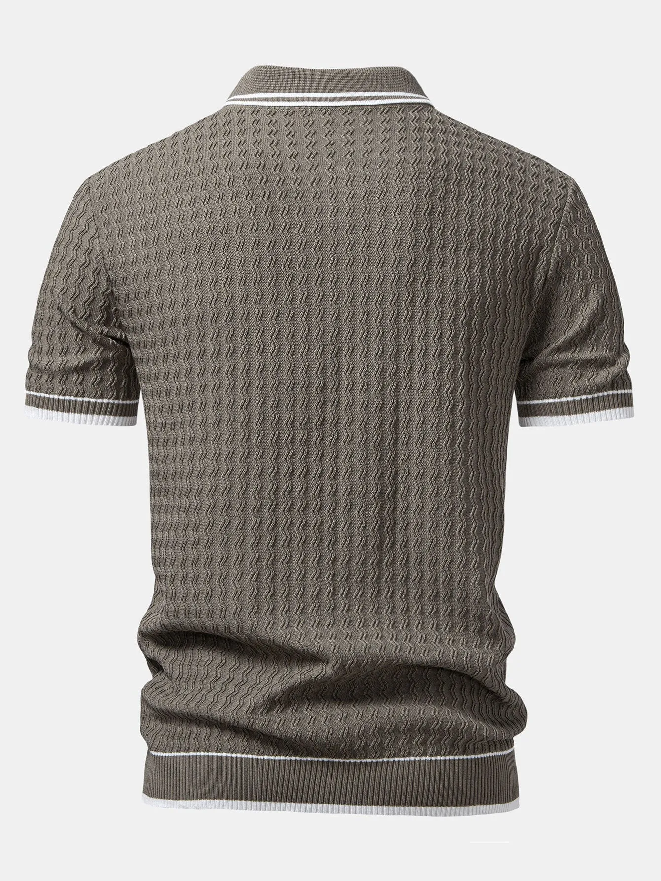Wave Jacquard Zip Up Knitted Polo Shirt sold by Hoooyi product image thumbnail 2