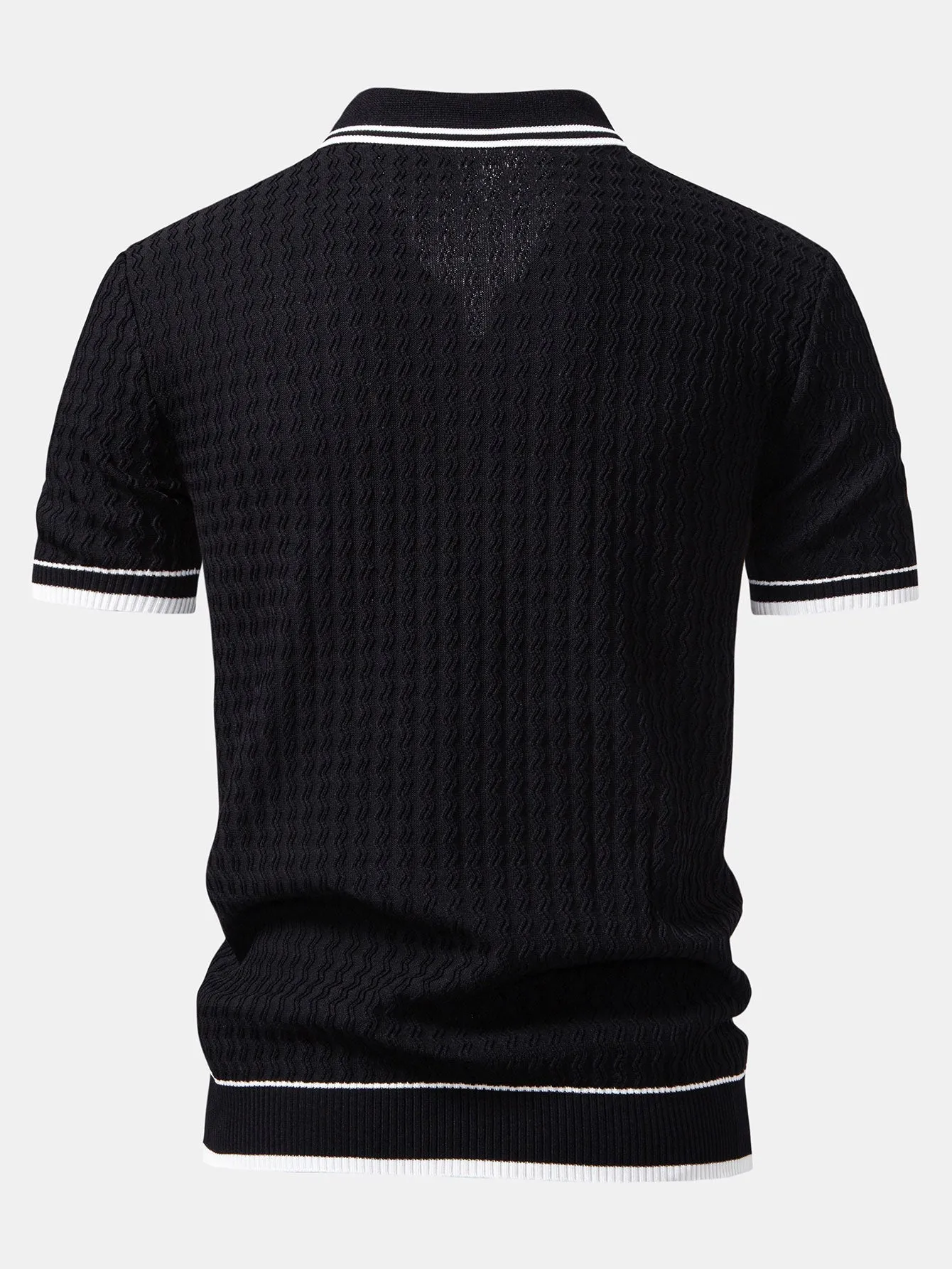 Wave Jacquard Zip Up Knitted Polo Shirt sold by Hoooyi product image thumbnail 4