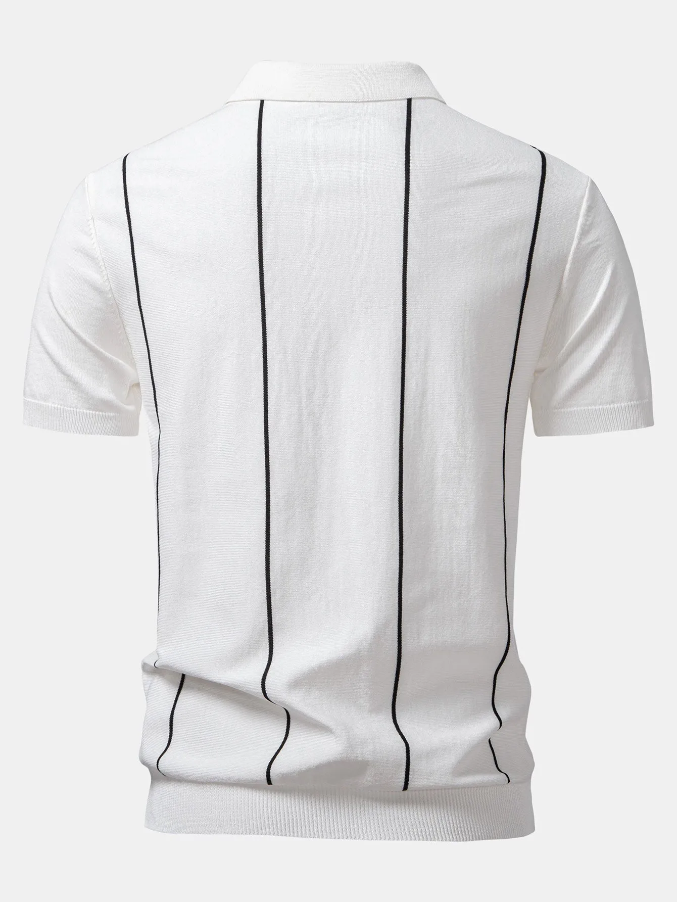 Stripe Zip Up Knitted Polo Shirt sold by Hoooyi product image thumbnail 4