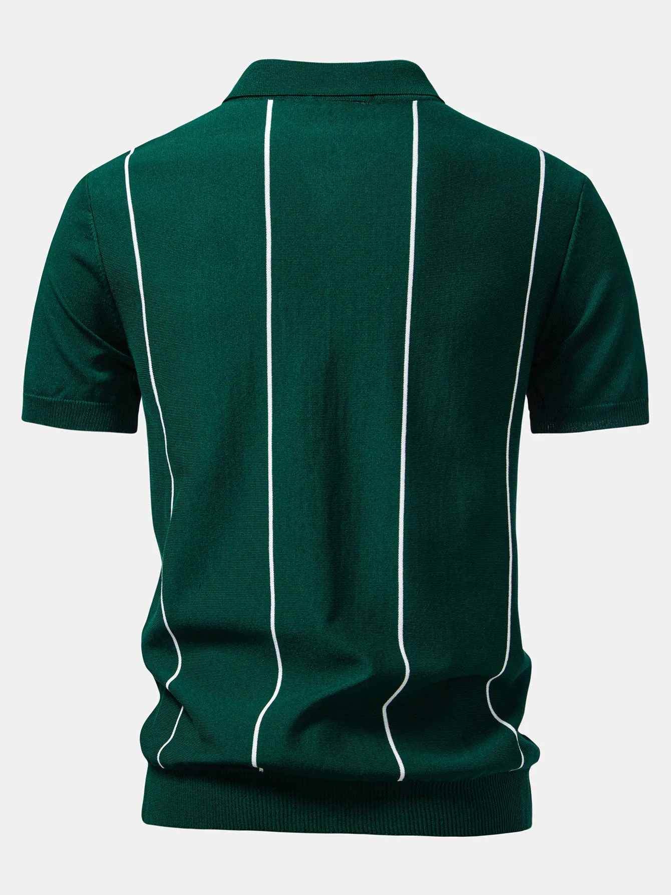 Stripe Zip Up Knitted Polo Shirt sold by Hoooyi product image thumbnail 2