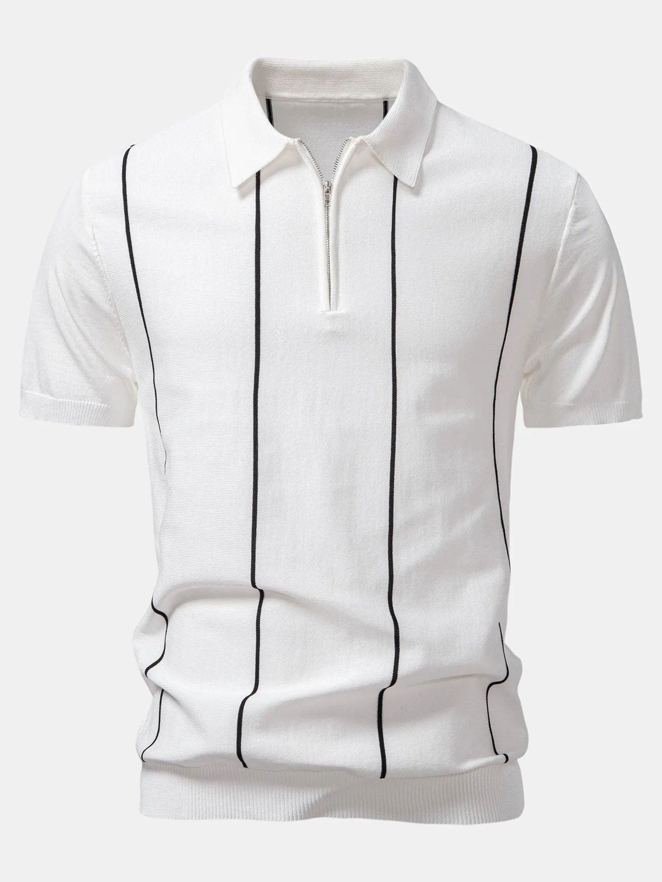 Stripe Zip Up Knitted Polo Shirt sold by Hoooyi product image thumbnail 3