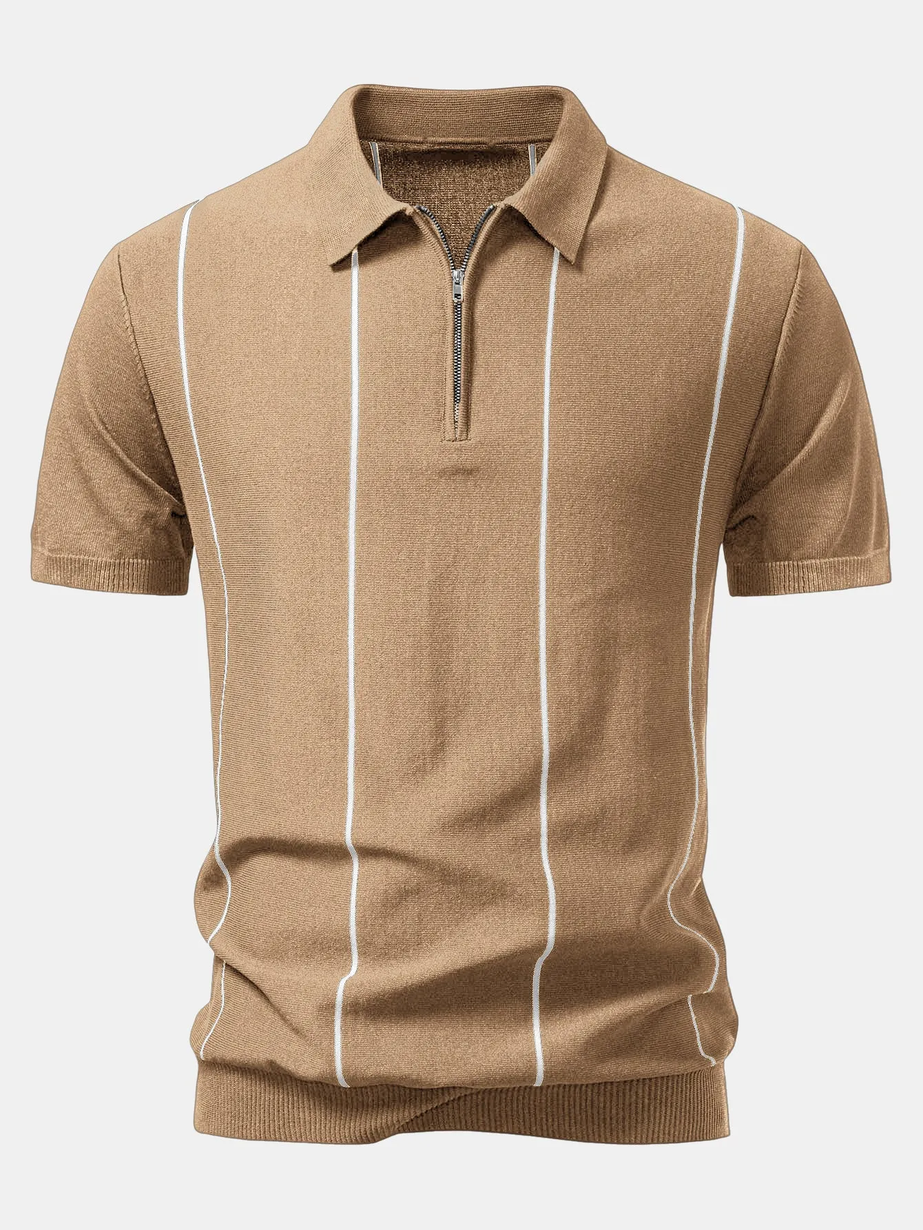 Stripe Zip Up Knitted Polo Shirt sold by Hoooyi product image thumbnail 5