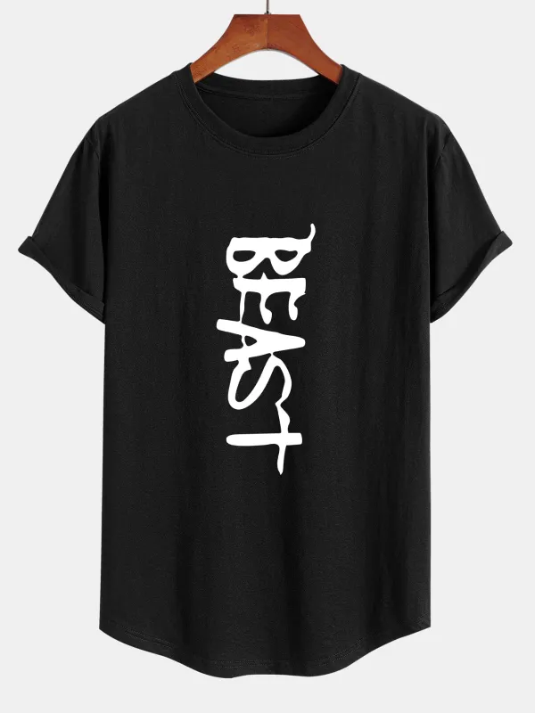 Beast Print Cotton Arc Hem T-Shirt sold by Hoooyi