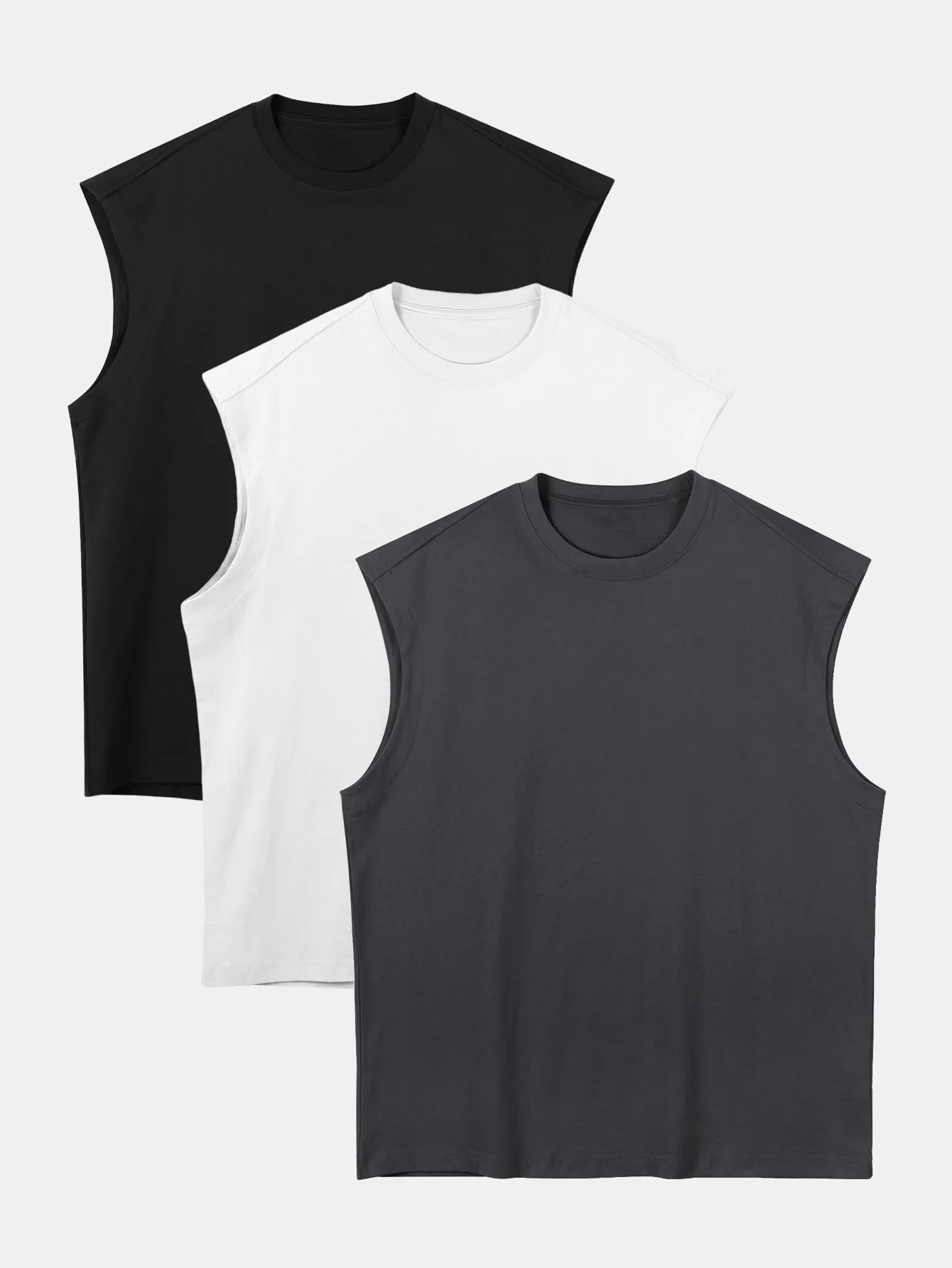 3 Pieces Relax Fit Cotton Drop Shoulder Sleeveless T-Shirts sold by Hoooyi product image thumbnail 3