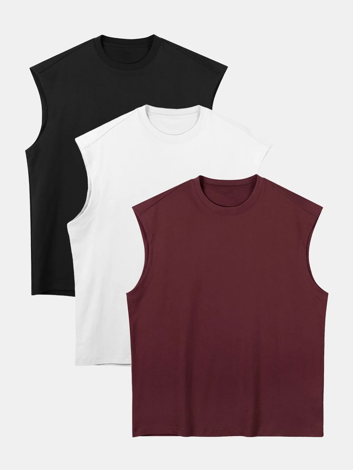 3 Pieces Relax Fit Cotton Drop Shoulder Sleeveless T-Shirts sold by Hoooyi product image thumbnail 5