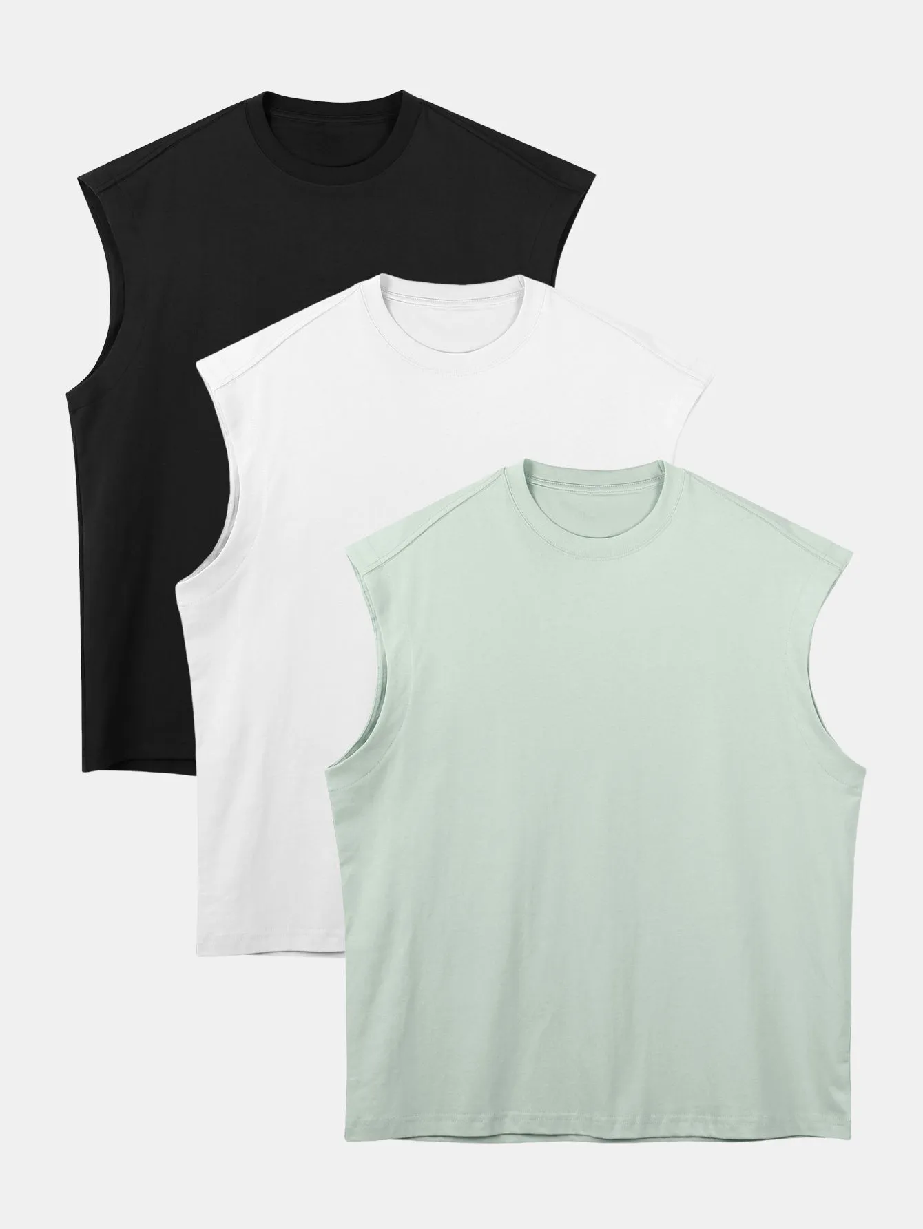 3 Pieces Relax Fit Cotton Drop Shoulder Sleeveless T-Shirts sold by Hoooyi