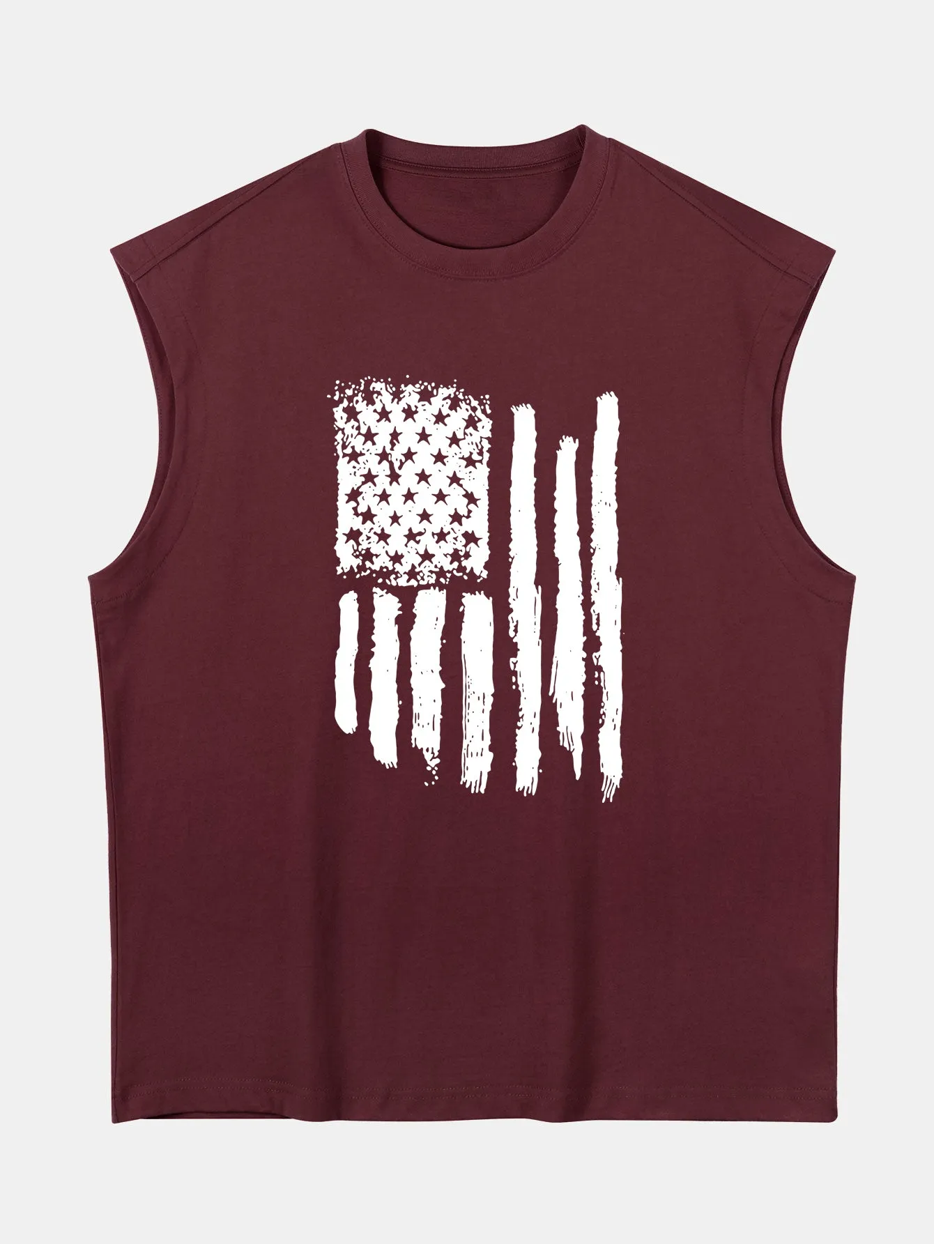 Relax Fit American Flag Print Cotton Drop Shoulder Sleeveless T-Shirt sold by Hoooyi product image thumbnail 4