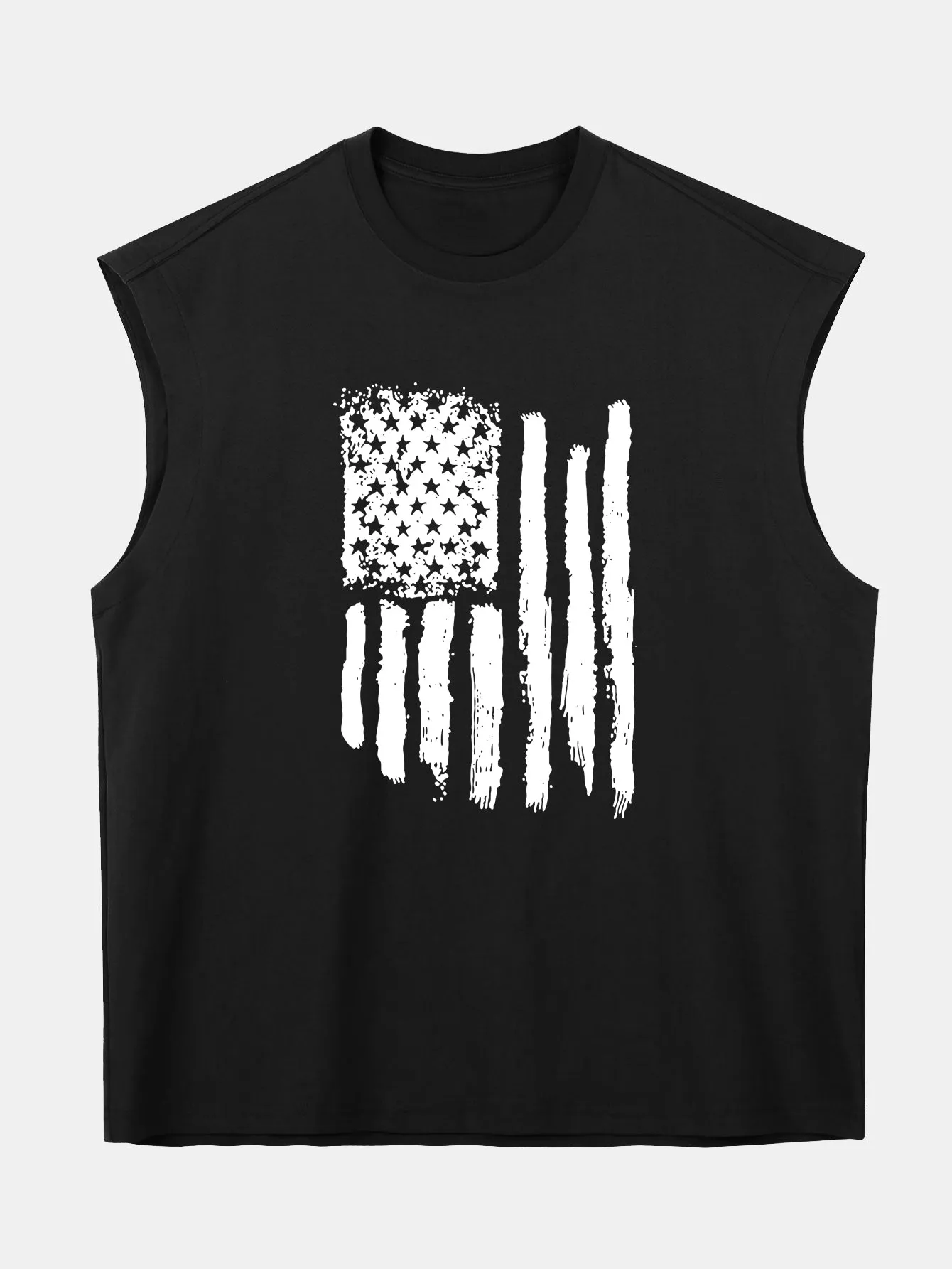 Relax Fit American Flag Print Cotton Drop Shoulder Sleeveless T-Shirt sold by Hoooyi product image thumbnail 2