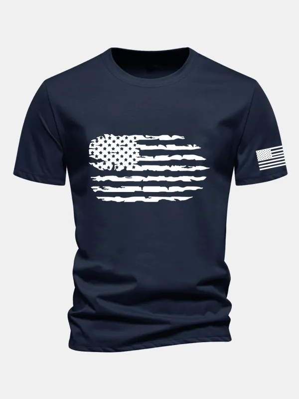 Regular Fit American Flag Print Cotton T-Shirt sold by Hoooyi
