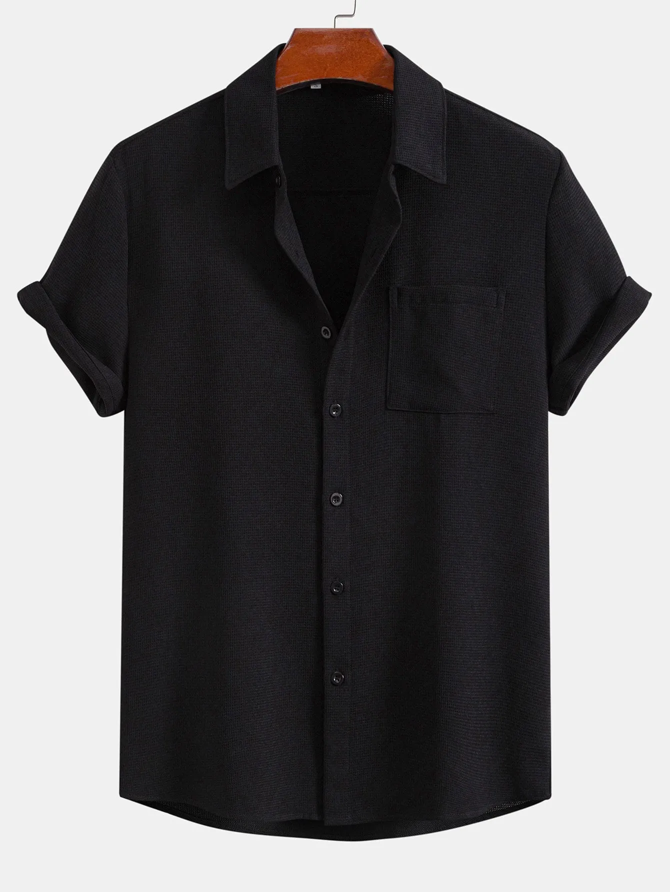 Waffle Textured Button Up Shirt With Pocket sold by Hoooyi product image thumbnail 3