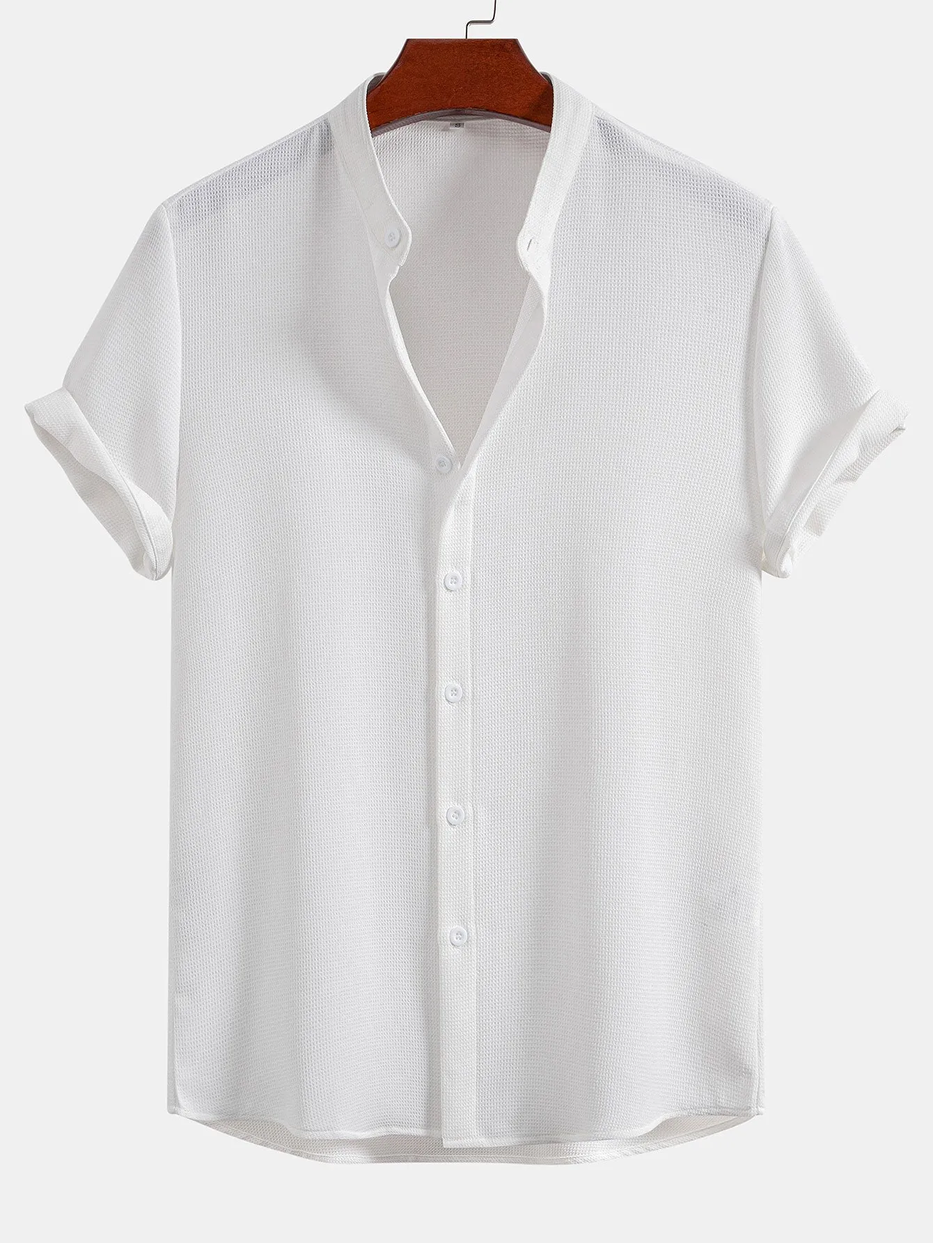 Waffle Textured Stand Collar Shirt sold by Hoooyi