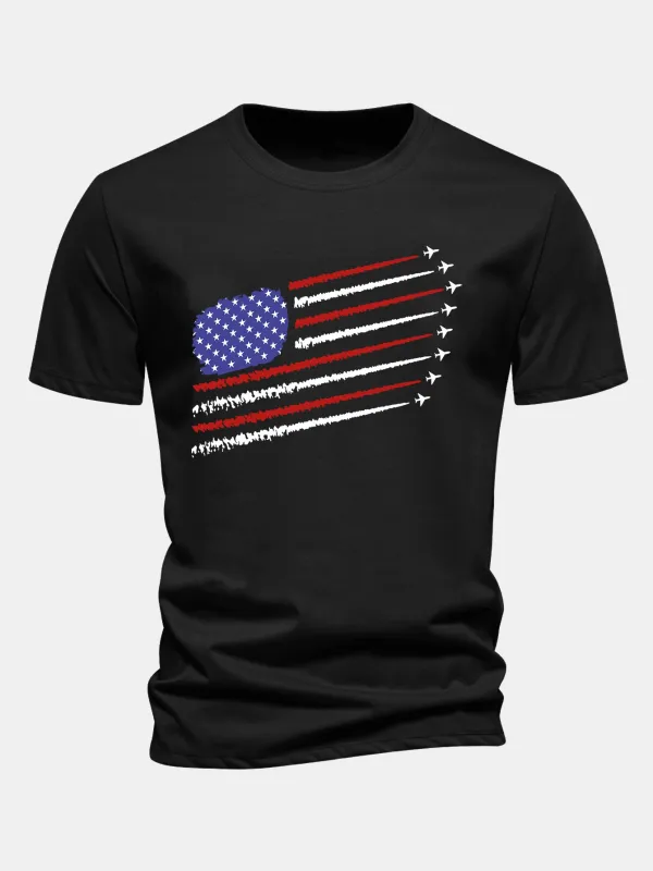 Regular Fit Fighter Jets American Flag Print Cotton T-Shirt sold by Hoooyi