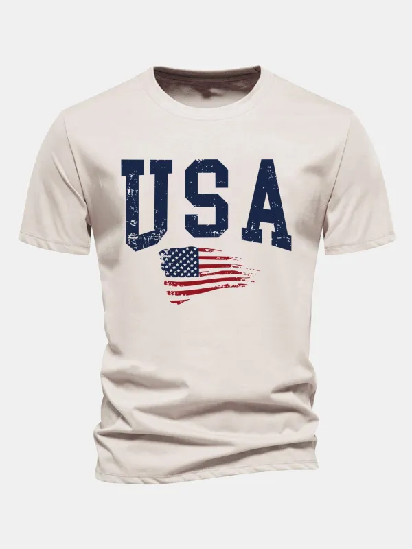Regular Fit USA Flag Print Cotton T-Shirt sold by Hoooyi