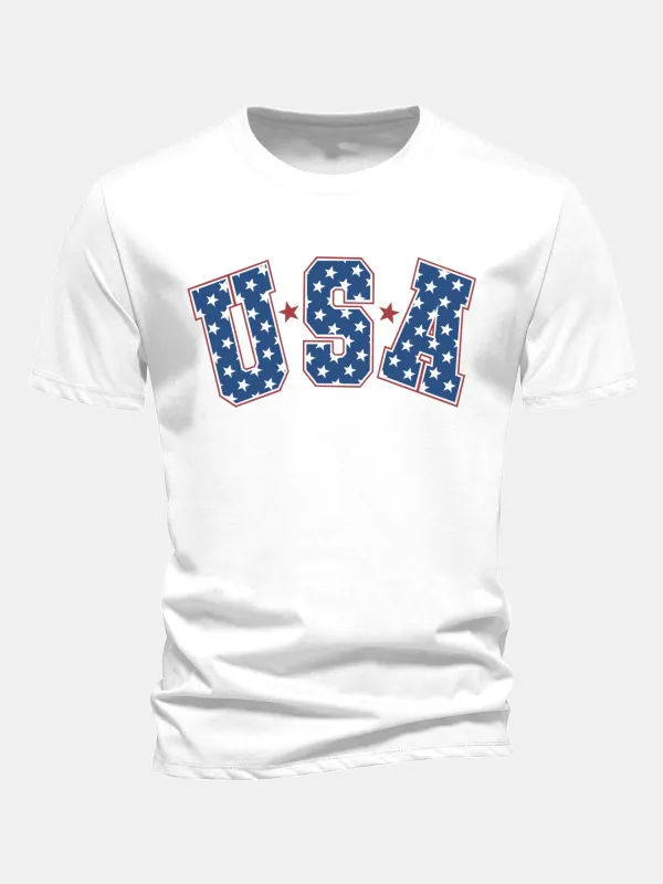 Regular Fit USA Print Cotton T-Shirt sold by Hoooyi