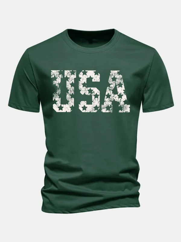 Regular Fit USA Print Cotton T-Shirt sold by Hoooyi