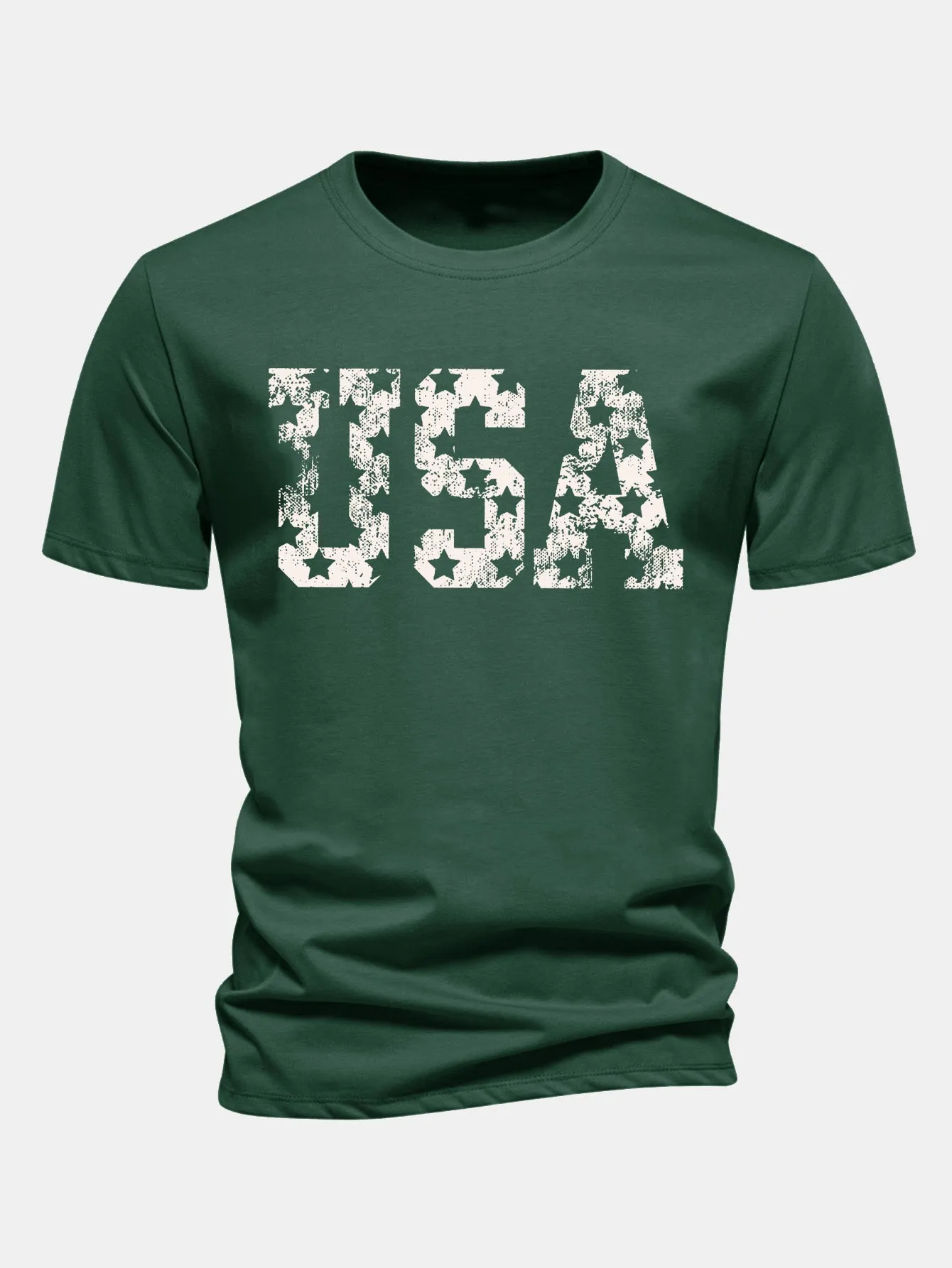 Regular Fit USA Print Cotton T-Shirt sold by Hoooyi
