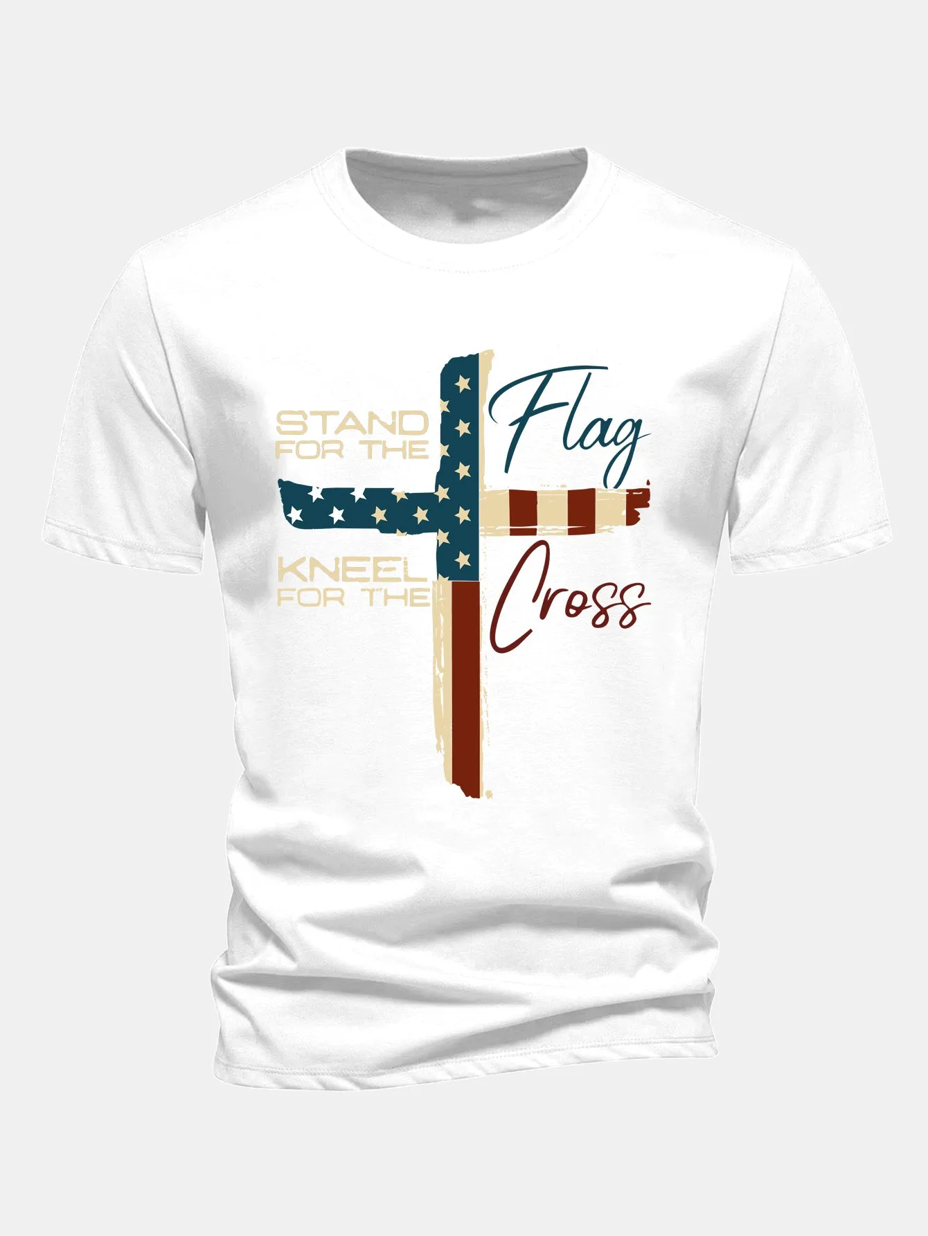 Regular Fit Retro American Flag Cross Print Cotton T-Shirt sold by Hoooyi product image thumbnail 2