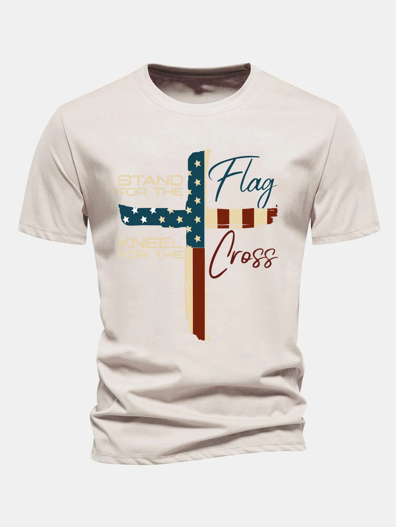 Regular Fit Retro American Flag Cross Print Cotton T-Shirt sold by Hoooyi product image thumbnail 5