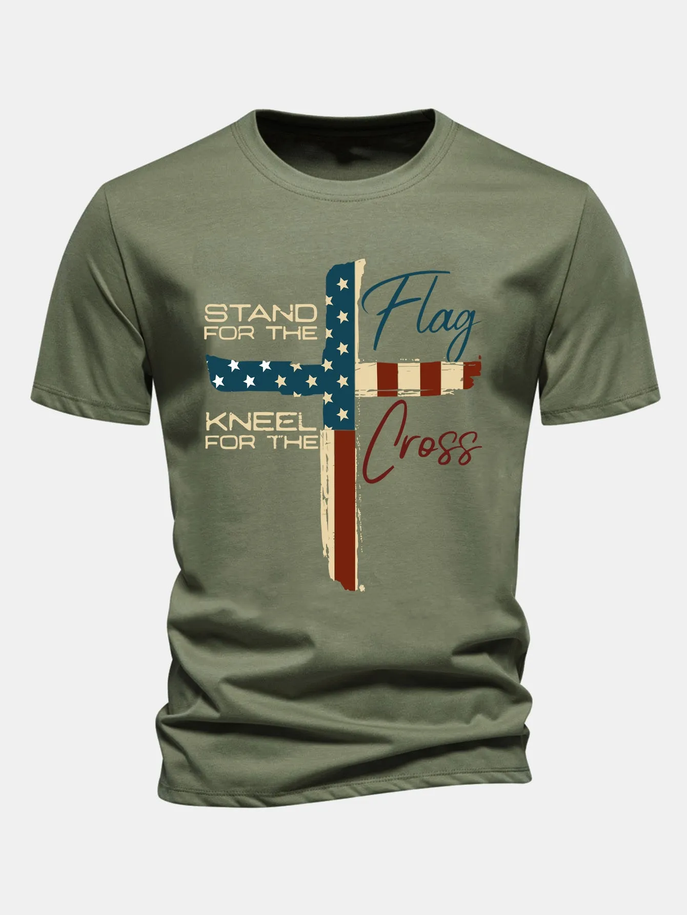 Regular Fit Retro American Flag Cross Print Cotton T-Shirt sold by Hoooyi product image thumbnail 4