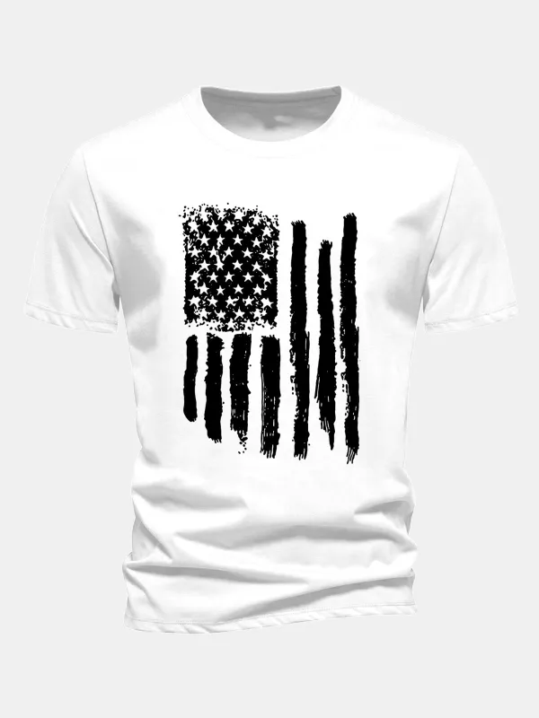 Regular Fit American Flag Print Cotton T-Shirt sold by Hoooyi