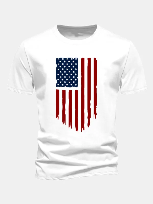 Regular Fit American Flag Print Cotton T-Shirt made by Hoooyi