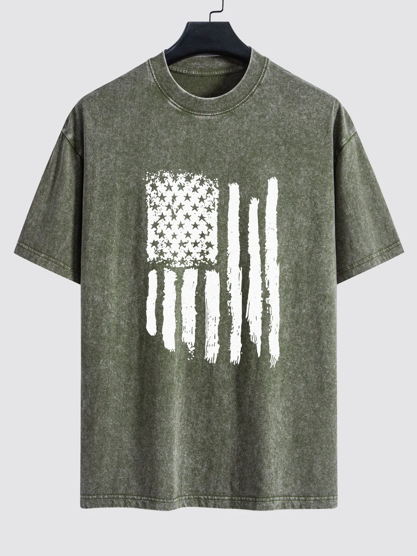 American Flag Print Washed Distressed Drop Shoulder T-Shirt sold by Hoooyi product image thumbnail 3