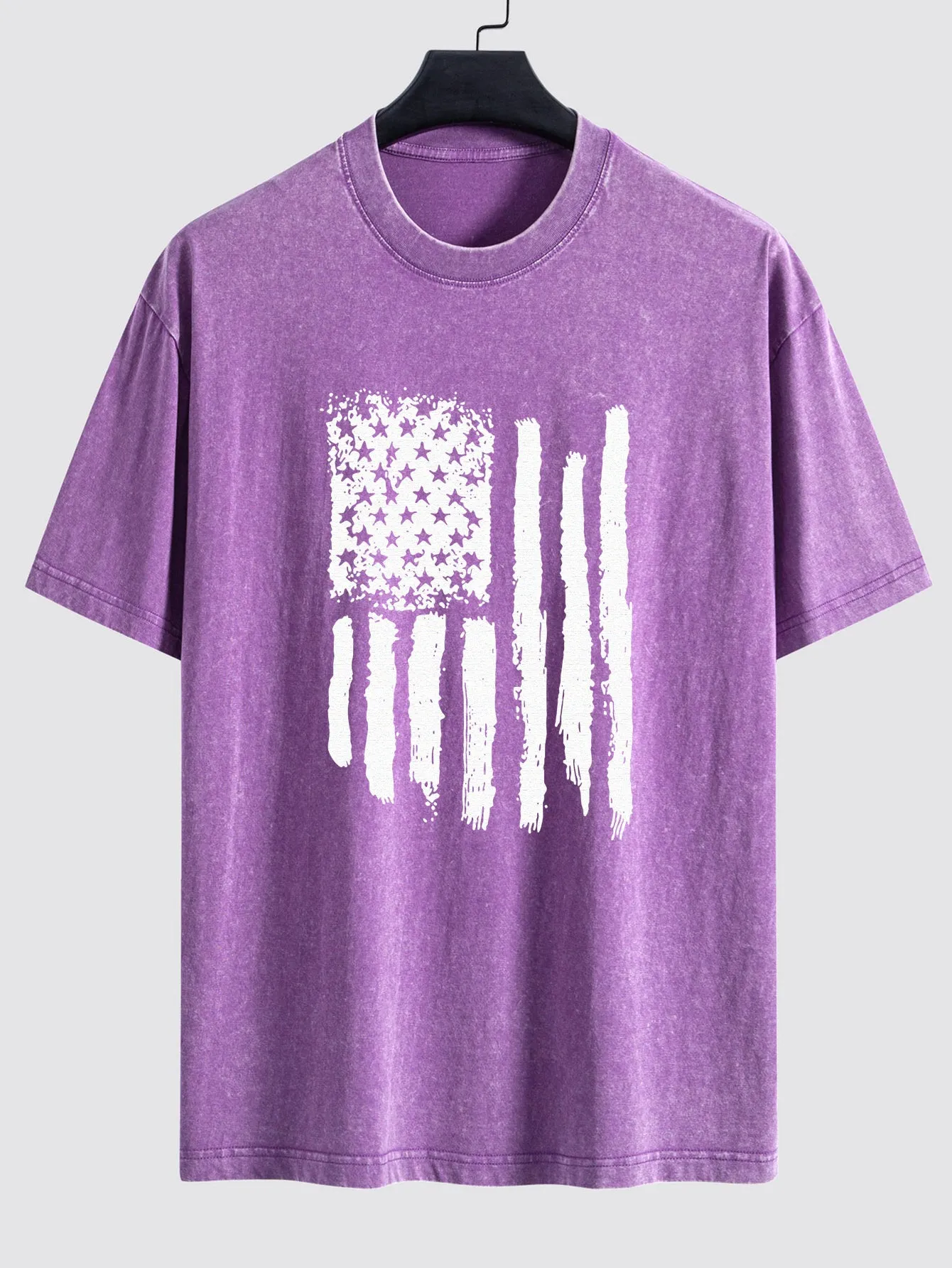 American Flag Print Washed Distressed Drop Shoulder T-Shirt sold by Hoooyi product image thumbnail 5