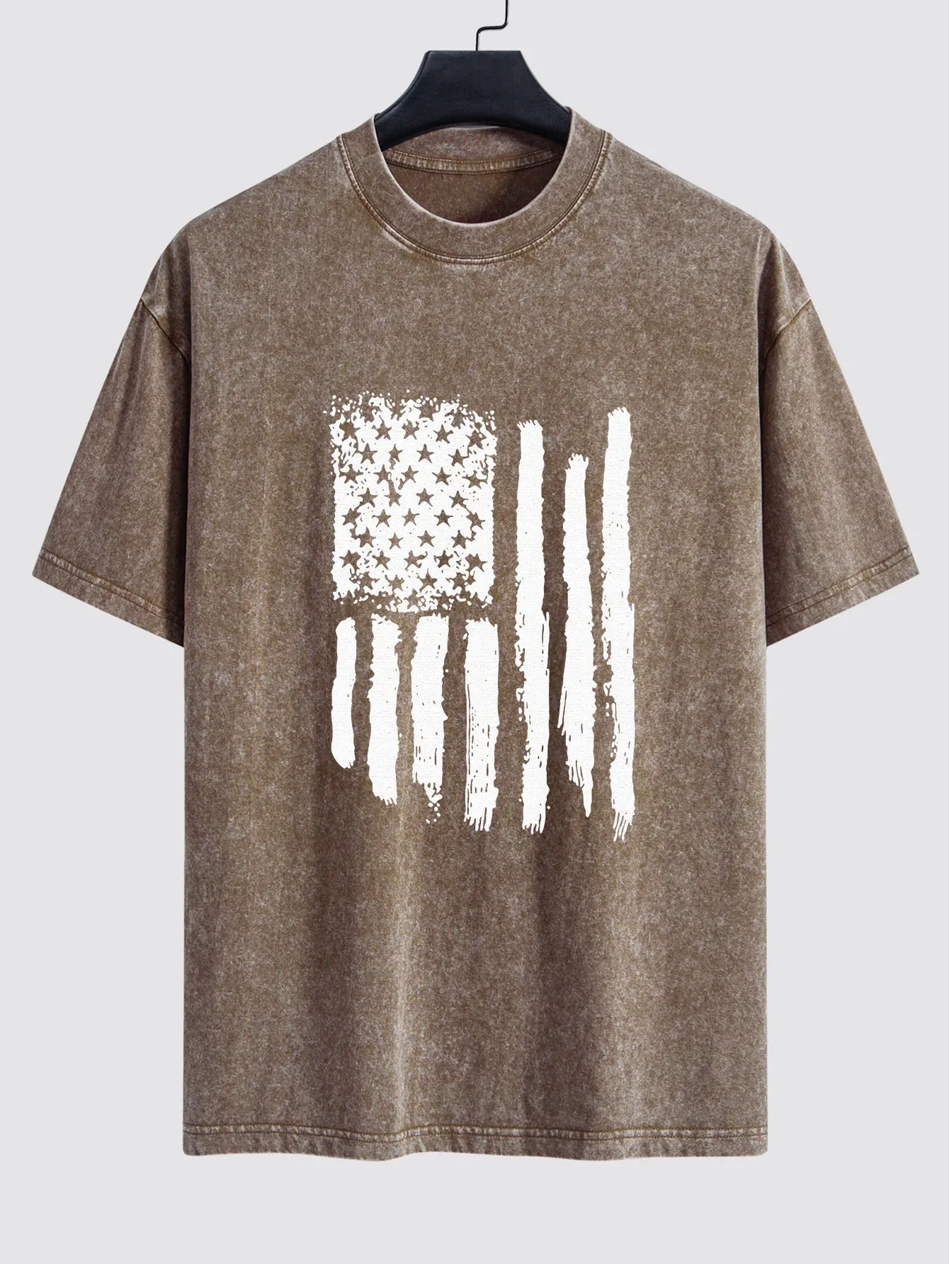 American Flag Print Washed Distressed Drop Shoulder T-Shirt sold by Hoooyi product image thumbnail 4