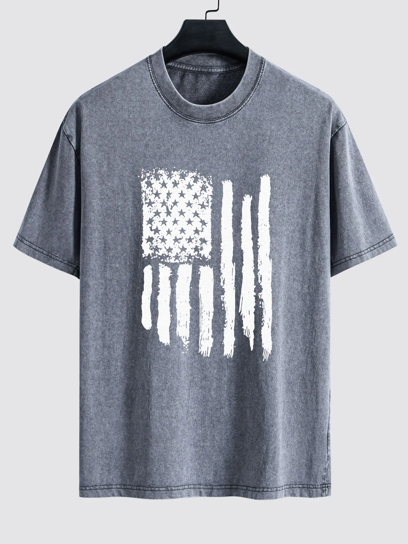 American Flag Print Washed Distressed Drop Shoulder T-Shirt sold by Hoooyi product image thumbnail 2