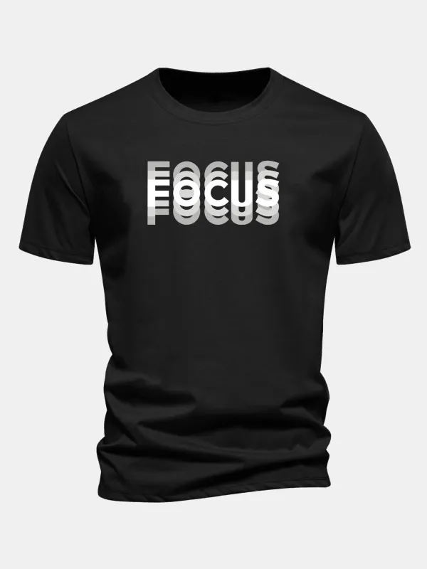 Regular Fit Focus Slogan Print Cotton T-Shirt made by Hoooyi
