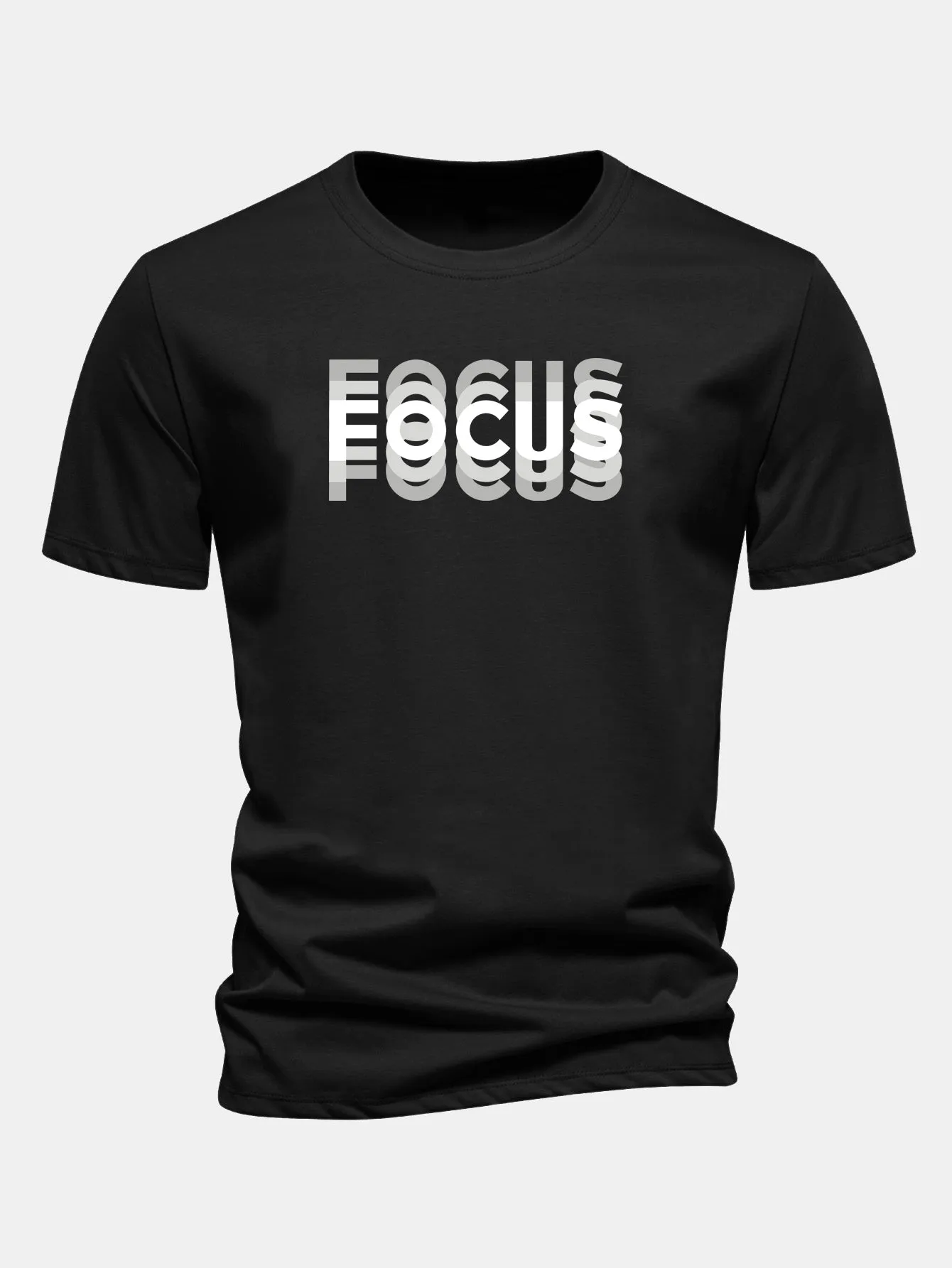 Regular Fit Focus Slogan Print Cotton T-Shirt sold by Hoooyi