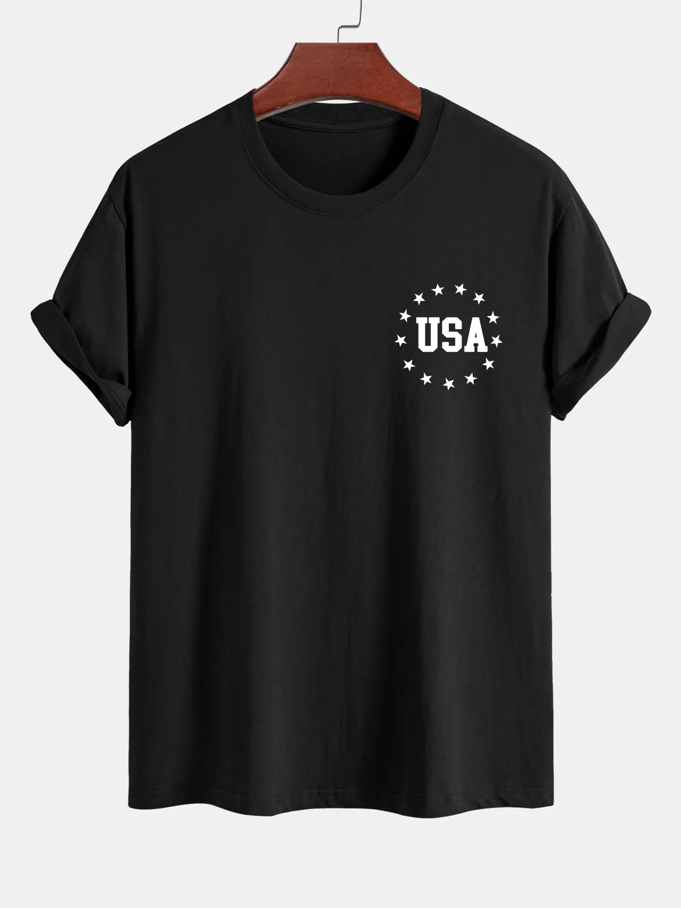 Regular Fit USA Flag Print Cotton T-Shirt sold by Hoooyi