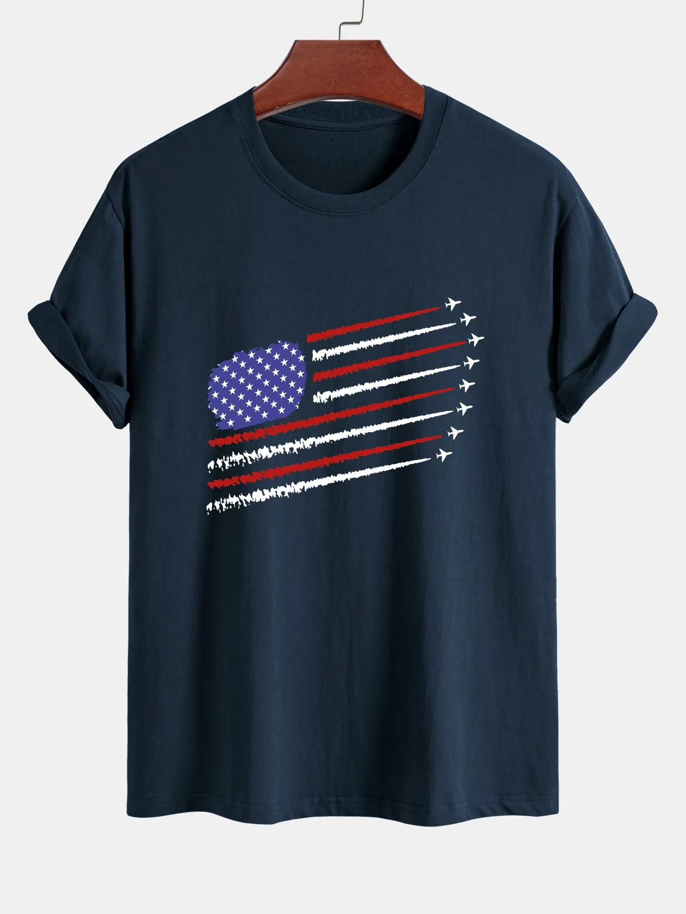 Regular Fit Fighter Jets American Flag Print Cotton T-Shirt sold by Hoooyi product image thumbnail 3