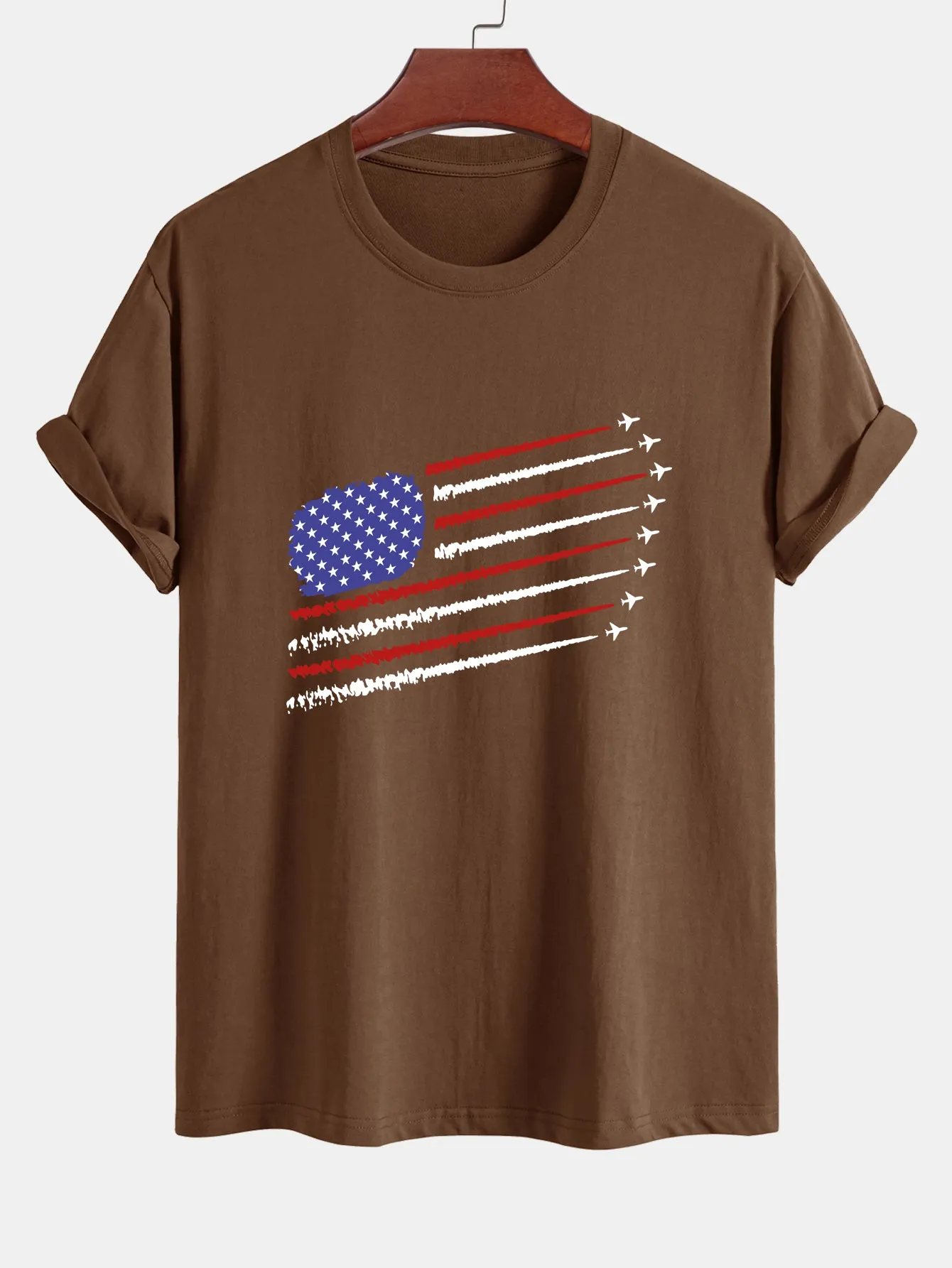 Regular Fit Fighter Jets American Flag Print Cotton T-Shirt sold by Hoooyi product image thumbnail 2