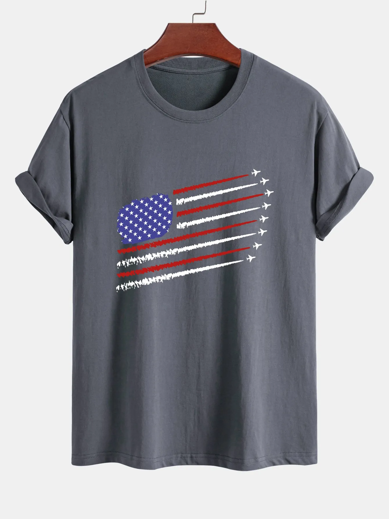 Regular Fit Fighter Jets American Flag Print Cotton T-Shirt sold by Hoooyi product image thumbnail 5