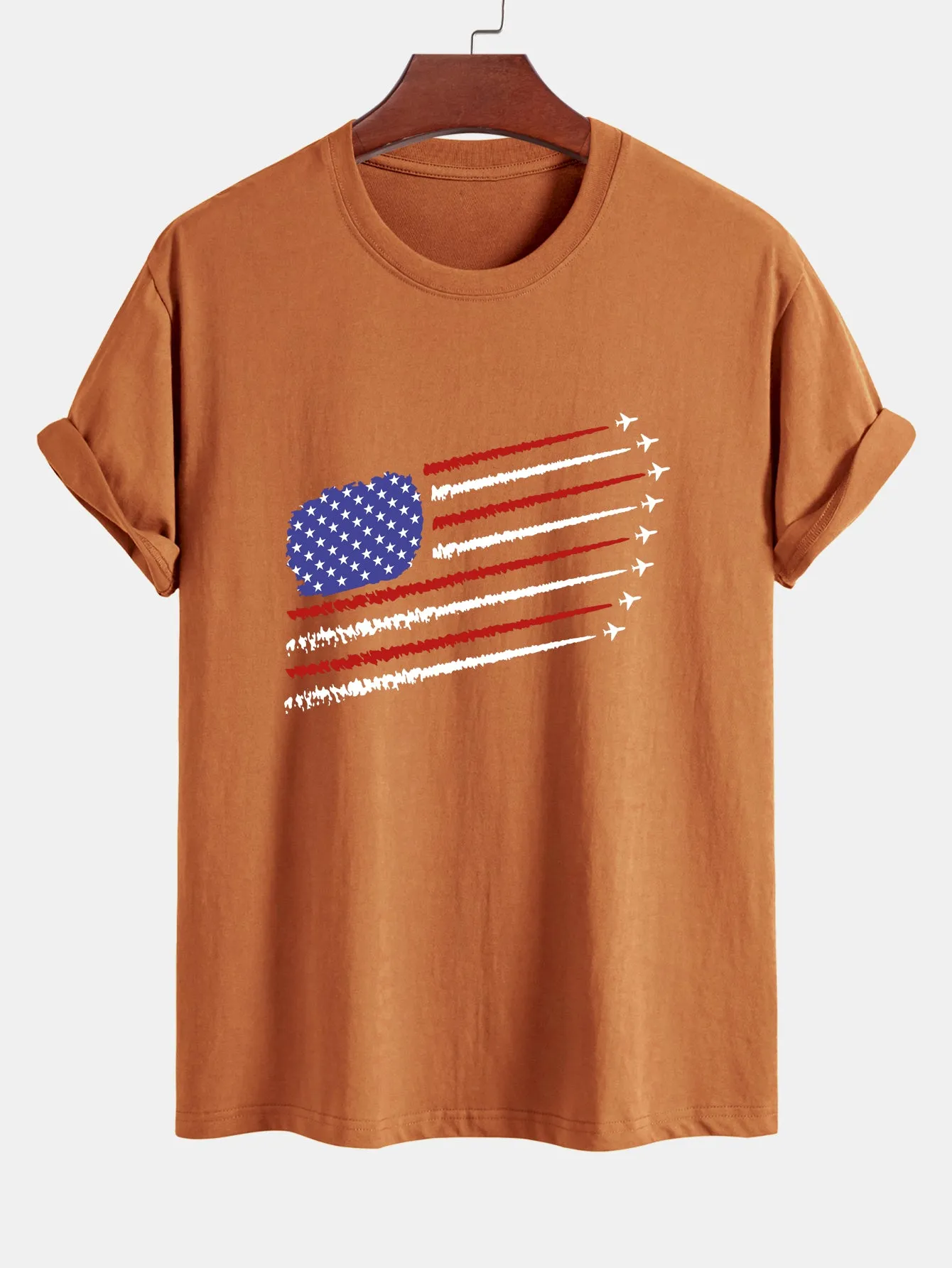 Regular Fit Fighter Jets American Flag Print Cotton T-Shirt sold by Hoooyi product image thumbnail 4
