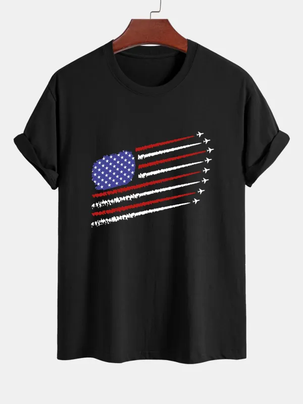 Regular Fit Fighter Jets American Flag Print Cotton T-Shirt sold by Hoooyi