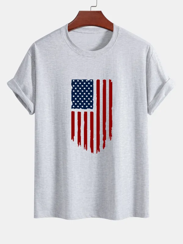 Regular Fit American Flag Print Cotton T-Shirt sold by Hoooyi