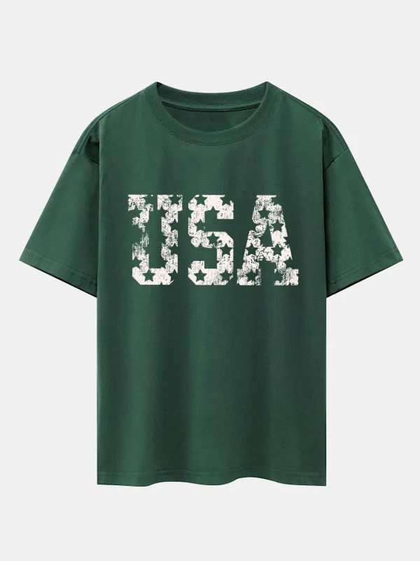 USA Print Drop Shoulder Oversize T-Shirt sold by Hoooyi