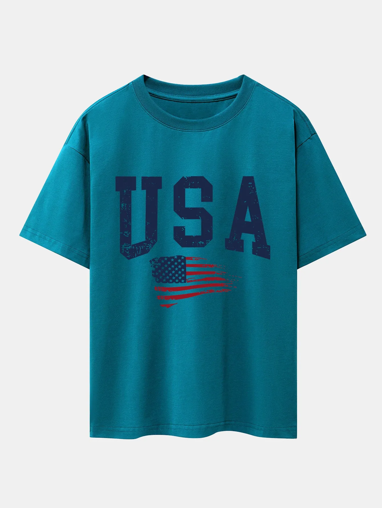 USA Flag Print Drop Shoulder Oversize T-Shirt sold by Hoooyi product image thumbnail 3