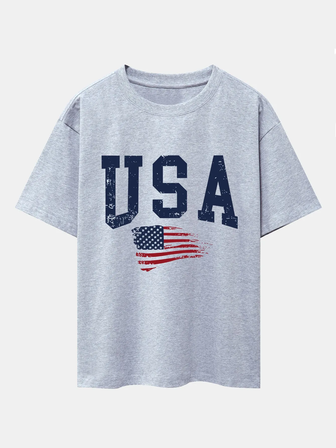 USA Flag Print Drop Shoulder Oversize T-Shirt sold by Hoooyi