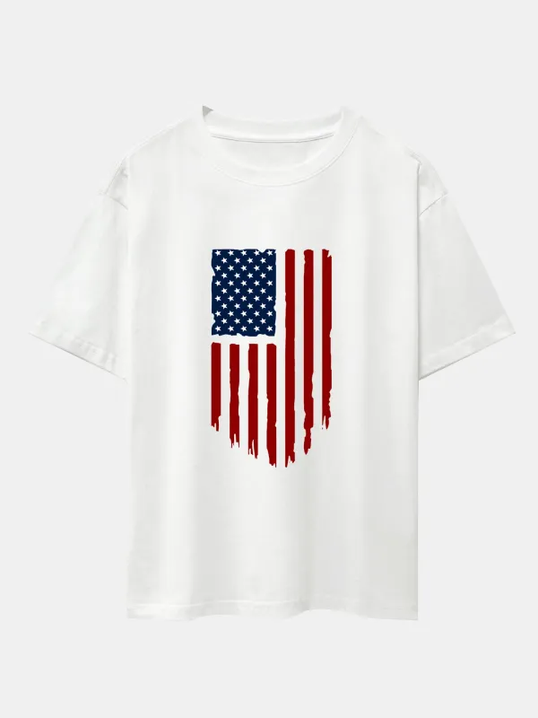 American Flag Print Drop Shoulder Oversize T-Shirt made by Hoooyi