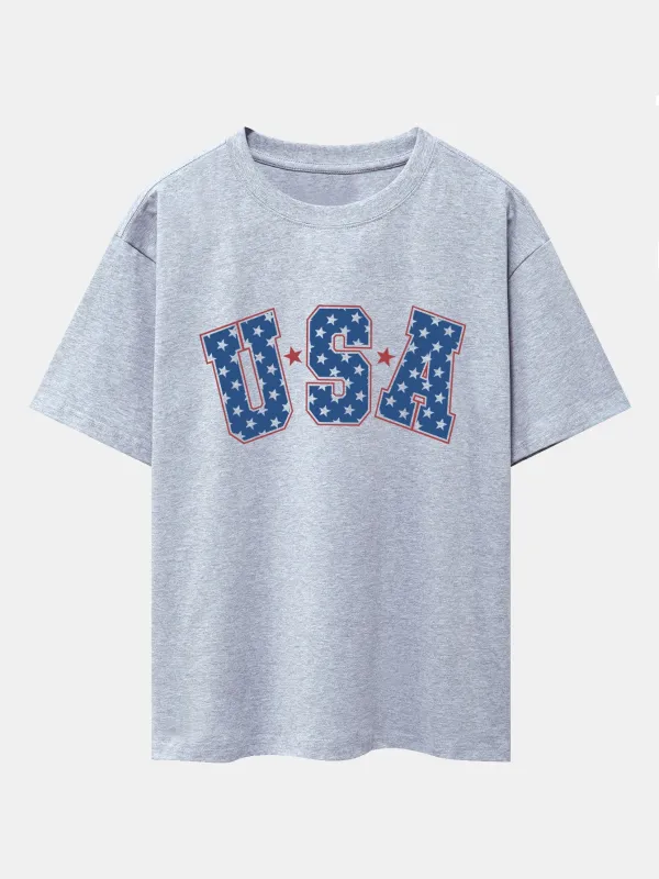USA Print Drop Shoulder Oversize T-Shirt sold by Hoooyi