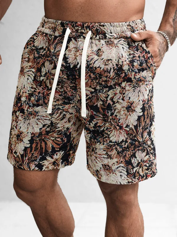 Oil Painting Floral Print Drawstring Shorts sold by Hoooyi