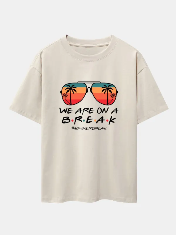 Sunglasses Palm Tree Print Drop Shoulder Oversize T-Shirt sold by Hoooyi
