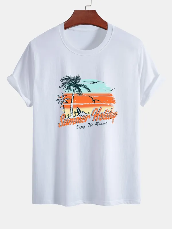 Regular Fit Summer Holiday Print Cotton T-Shirt sold by Hoooyi