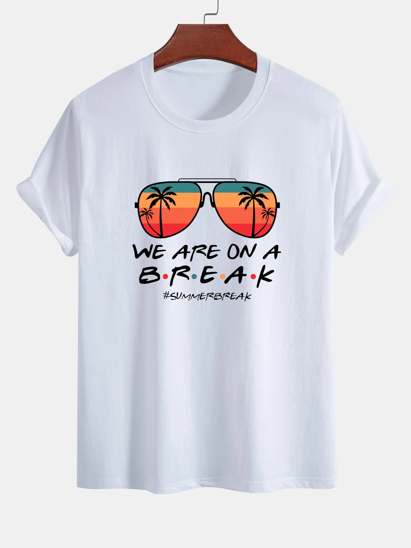 Regular Fit Sunglasses Palm Tree Print Cotton T-Shirt sold by Hoooyi product image thumbnail 3