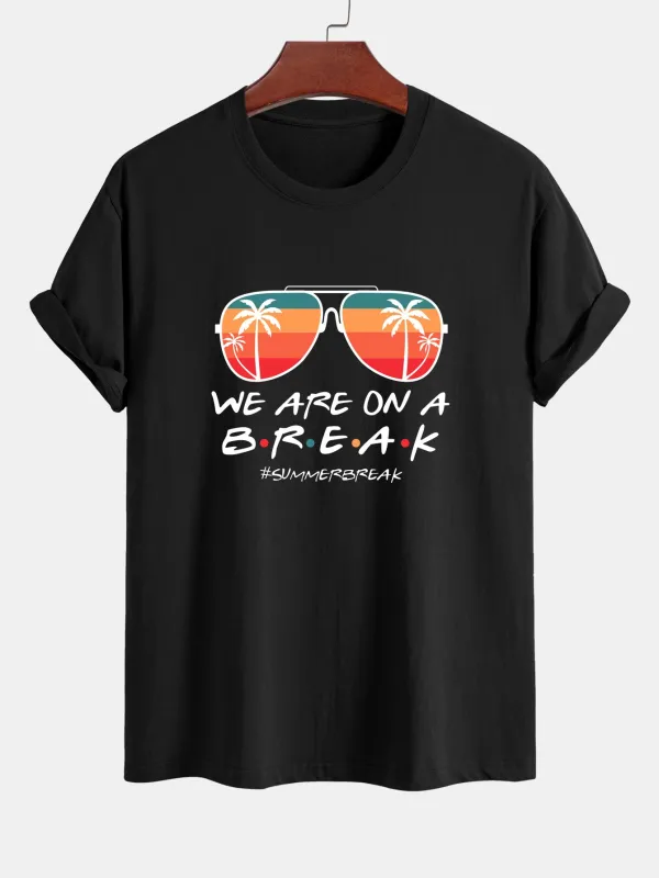 Regular Fit Sunglasses Palm Tree Print Cotton T-Shirt sold by Hoooyi