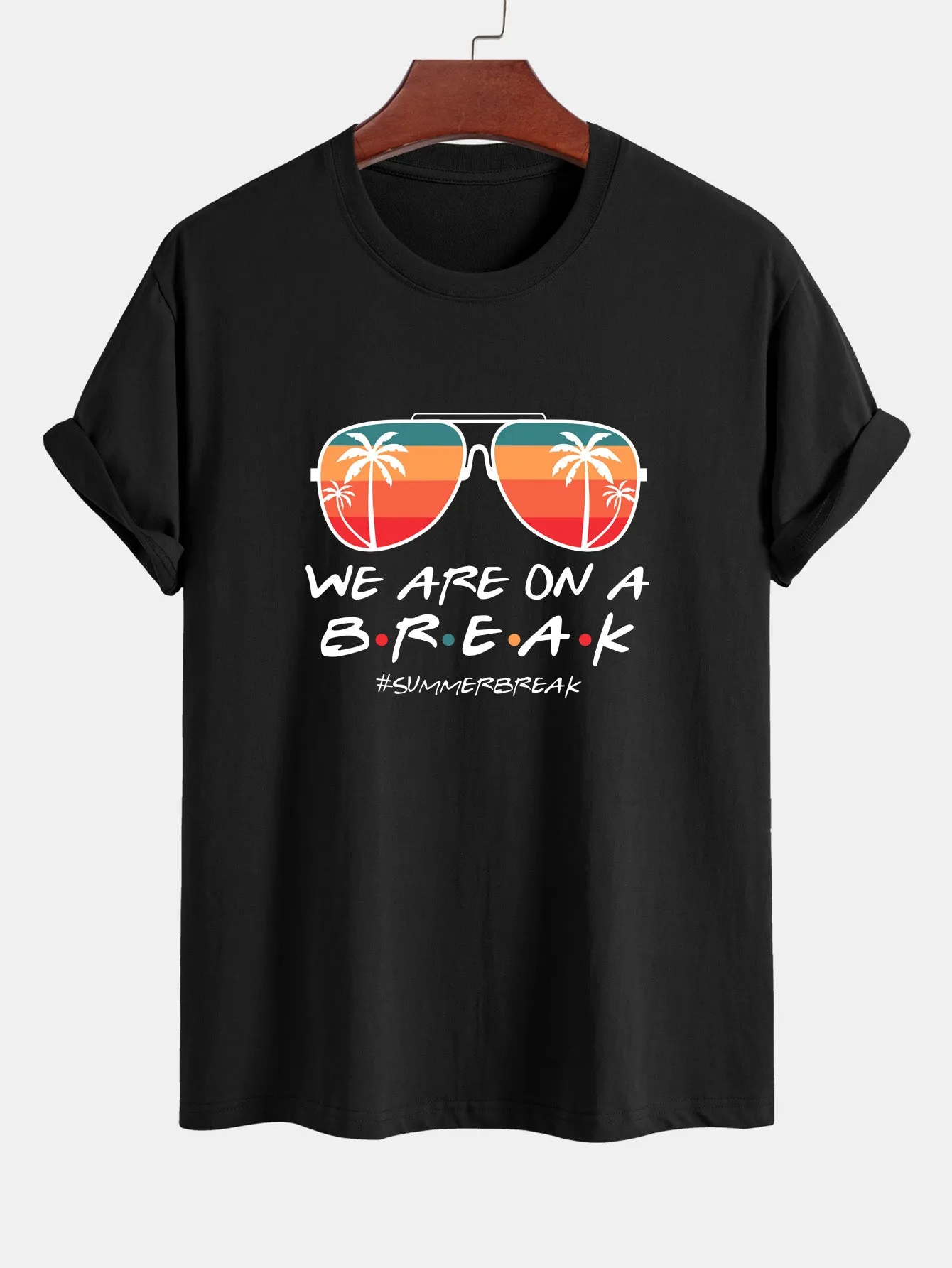 Regular Fit Sunglasses Palm Tree Print Cotton T-Shirt sold by Hoooyi