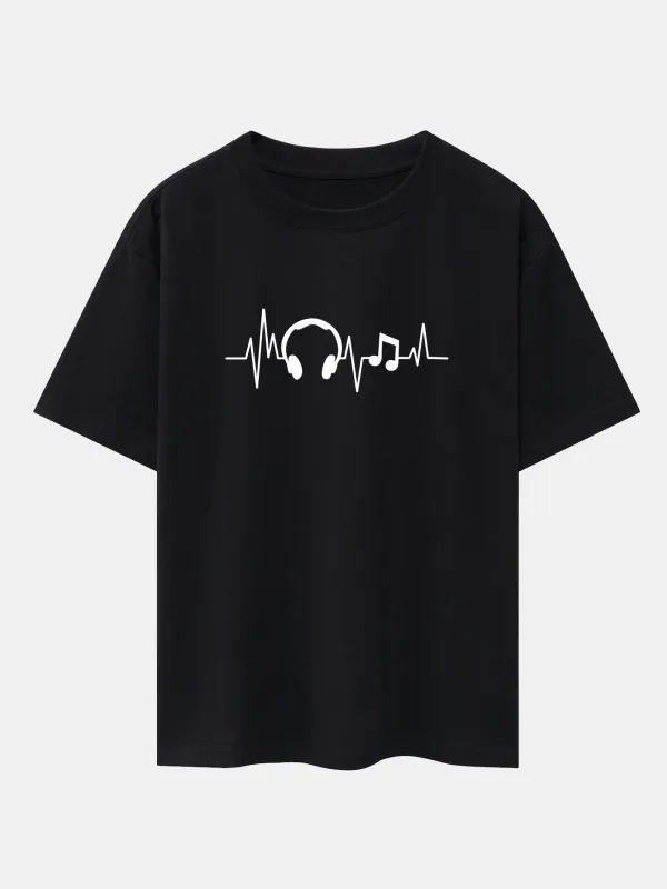 Heartbeat Music Print Drop Shoulder Oversize T-Shirt made by Hoooyi